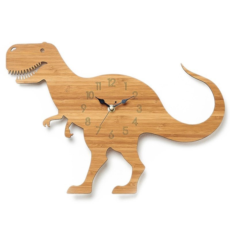 ウォールクロック クロック 時計 壁 掛時計 恐竜 ダイカット 木製 木材 リビング 子供部屋 インテリア ギフト プレゼント_画像2