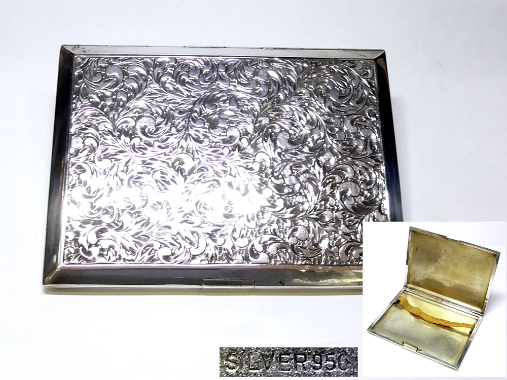 侍】銀製 シルバー SILVER950 オランダ彫 重厚 シガレットケース 煙草 