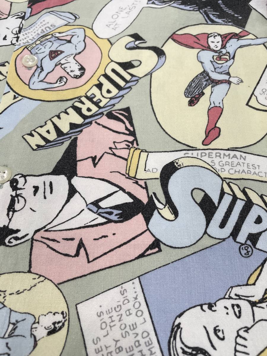 希少！美品！USA購入！80s 90s アメコミシャツ DC SUPERMAN 漫画 コミック スーパーマン 総柄 大きいサイズ(L)T_画像5