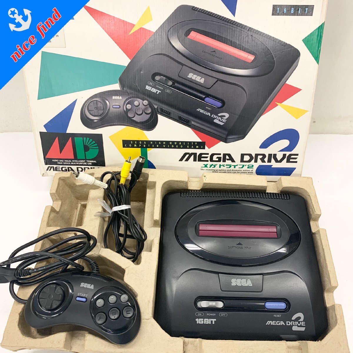 ◆セガ SEGA◆メガドライブ2 MEGA DRIVE 2 HAA-2502 16bit テレビゲーム機 本体 メガドラ2 箱付 レトロ 通電/動作未確認_画像1