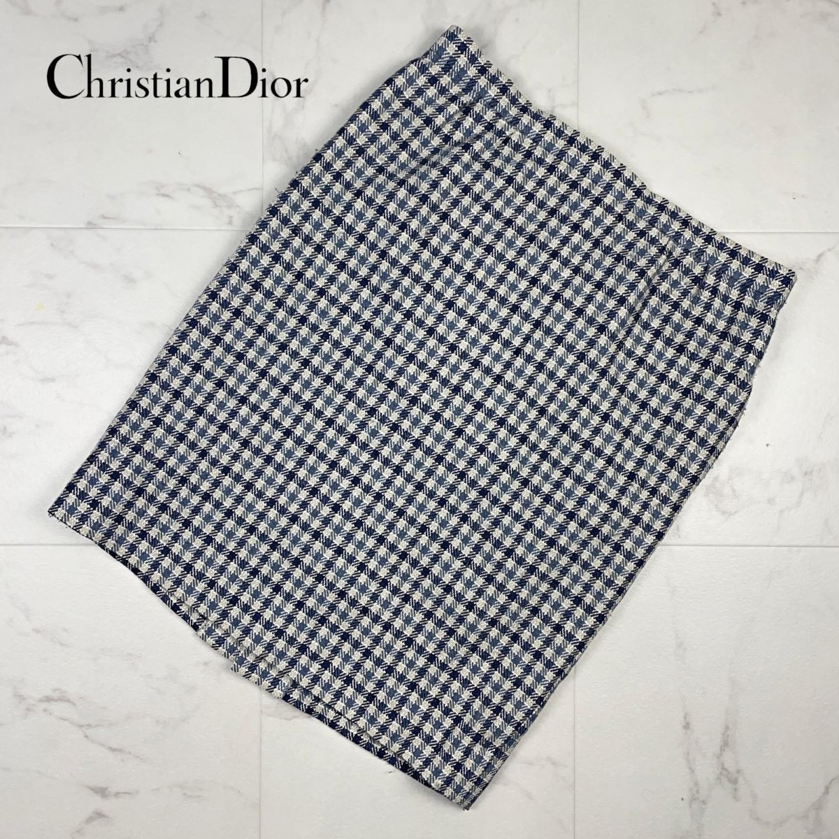 Christian Dior クリスチャン ディオール チェック柄 シルク混 ウール