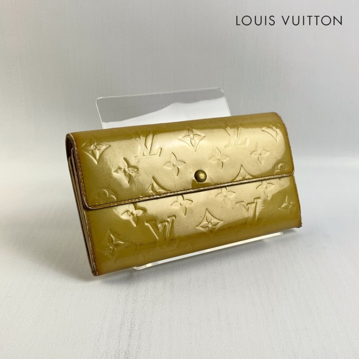 Louis Vuitton ルイヴィトン 長財布 モノグラム ヴェルニ ポルトフォイユサラ エナメル イエロー系 ベージュ系@AA151