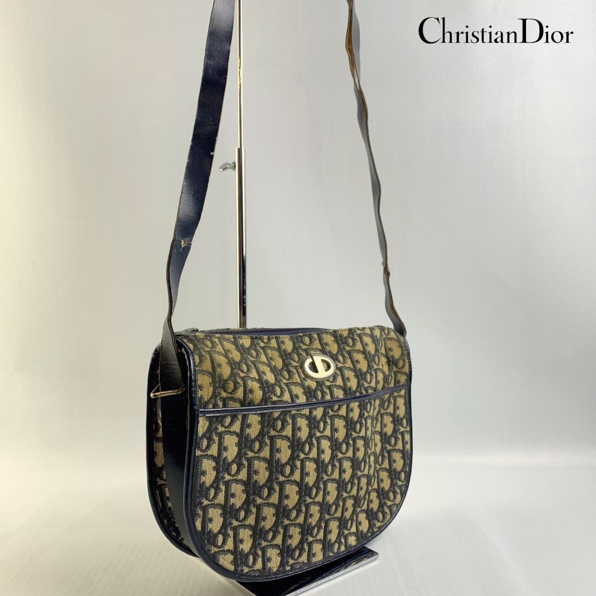 Christian Dior クリスチャン・ディオール トロッター ワンショルダー ショルダーバッグ キャンバス 本革 レザー 黒 ブラック@AA169