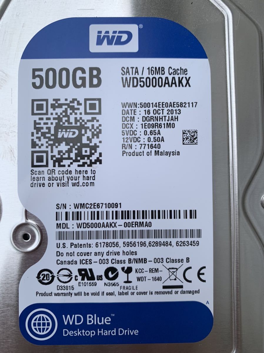 送料無料☆ ☆WESTERN DIGITAL WD5000AAKX-00ERMA0 500GB SATA 3.5インチ_画像3