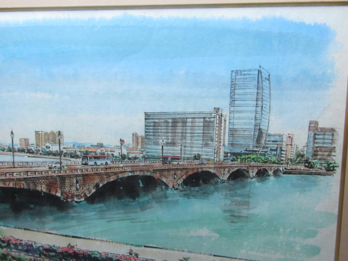 37％割引通販 墨彩画 「萬代橋風景」 藤井克之 91×72cm 額装 大型絵 