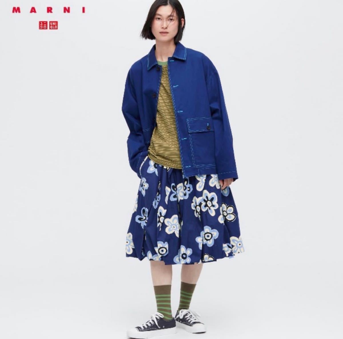 新品　S ユニクロ MARNI バルーンシェイプスカート 花柄 ネイビー