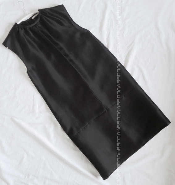 セリーヌCELINE PHOEBE PHILO フィービー ファイロ シルク ギャザー ネック スリーブレス シフト ミディ ワンピース38ブラック