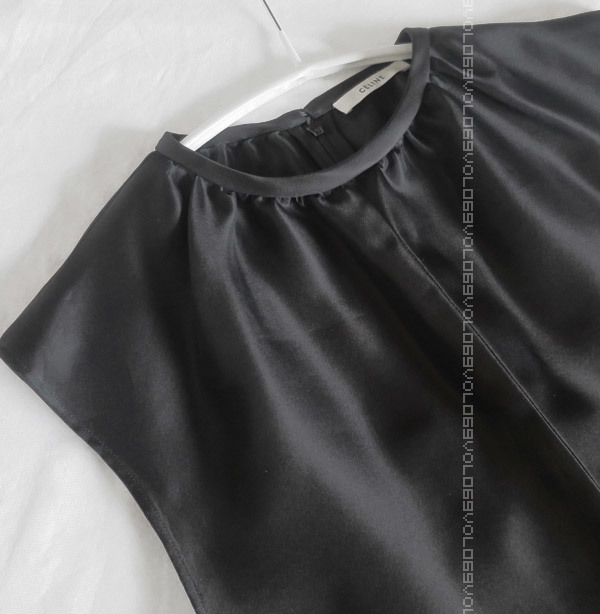 セリーヌCELINE PHOEBE PHILO フィービー ファイロ シルク ギャザー ネック スリーブレス シフト ミディ ワンピース38ブラック