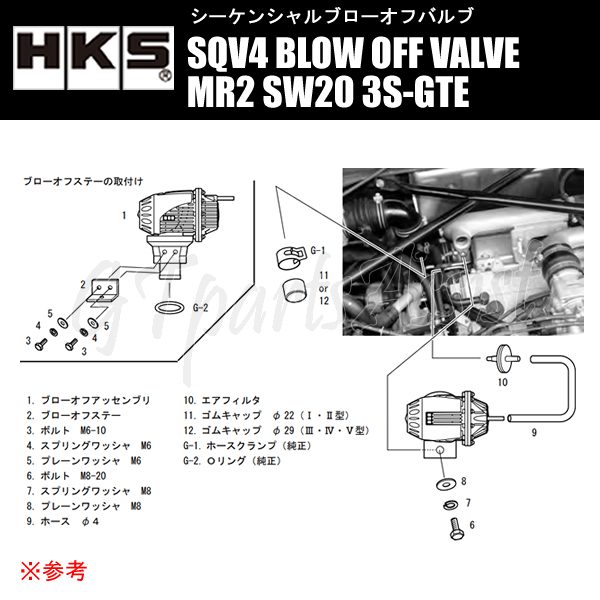 HKS SQV4 BLOW OFF VALVE KIT ブローオフバルブ車種別キット TOYOTA MR2 SW20 3S-GTE 89/10-99/09 71008-AT009_画像2