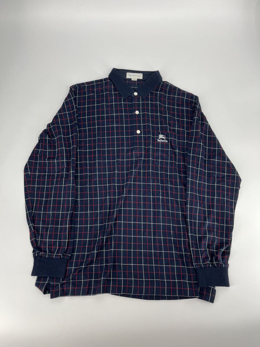 希少/ヴィンテージ/Burberry's /チェック 長袖 ポロシャツ /L /ネイビー /バーバリーズ/長袖シャツ LONDON ロンドン ビッグシルエット_画像2
