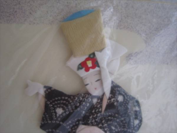 骨董　壁飾り　色紙置物 女性日本人形 和服和柄　 ビンテージ　昭和_画像3