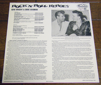 ROCK'N'ROLL HEROES EDDIE COCHRAN & GENE VINCENT - LP/50's,ロカビリー,FIFTIES,ジーン ヴィンセント,エディ コクラン,ROCKSTAR RECORDS_画像3