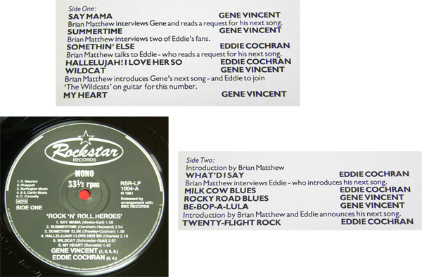 ROCK'N'ROLL HEROES EDDIE COCHRAN & GENE VINCENT - LP/50's,ロカビリー,FIFTIES,ジーン ヴィンセント,エディ コクラン,ROCKSTAR RECORDS_画像2