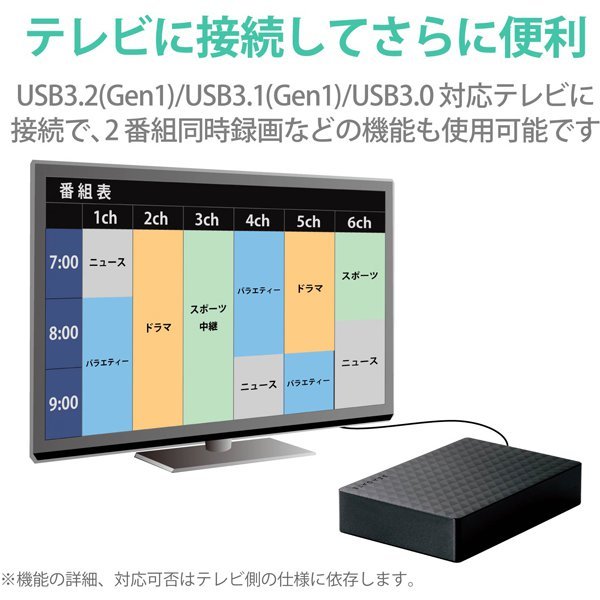 ★送料無料★美品★　ELECOM/エレコム　6TB　外付けHDD　ブラック　★テレビ録画/PC(Windows/macOS)/PS5対応　ファンレス設計　縦&横置き可