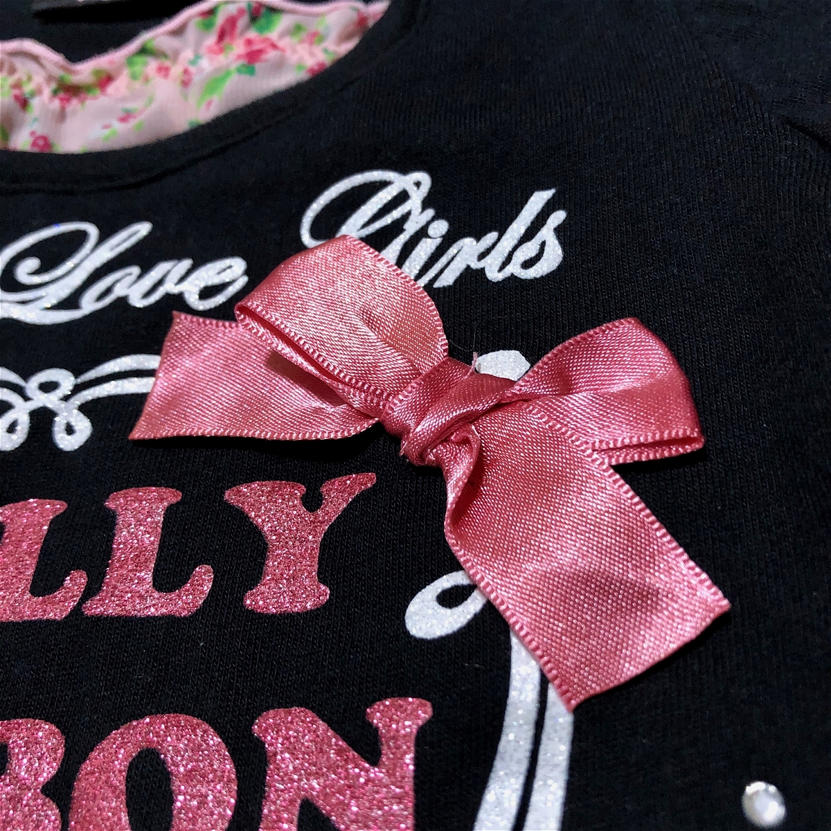 Dolly Ribbon カットソー 子供服 90 長袖 古着 黒 ブラック JE31