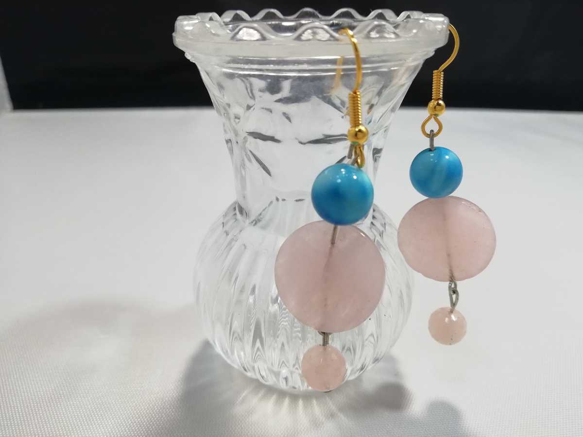  natural rose quartz & have zona turquoise design earrings 10605