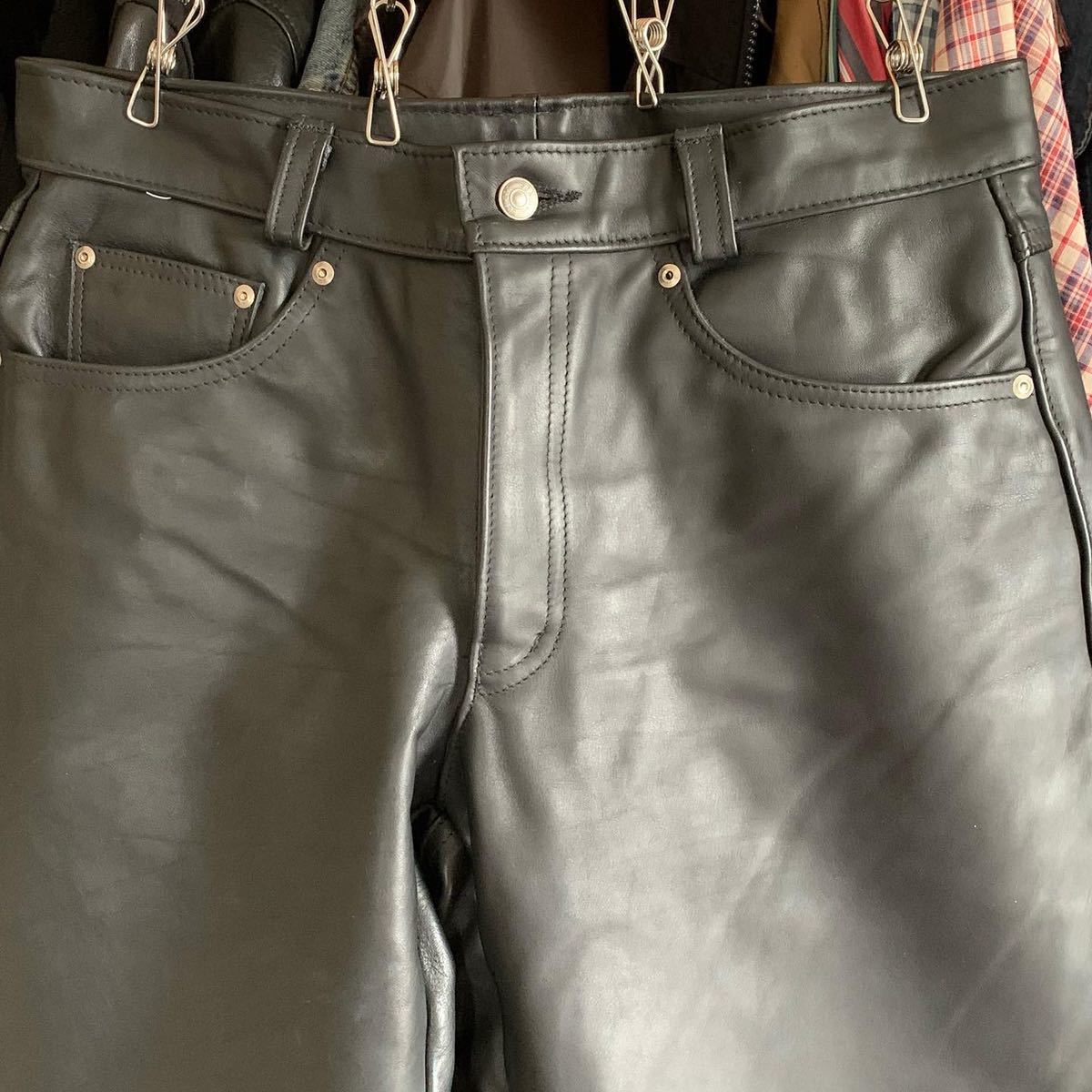 美品】 USA製 Schott ショット Lether Pants レザーパンツ W34 Black
