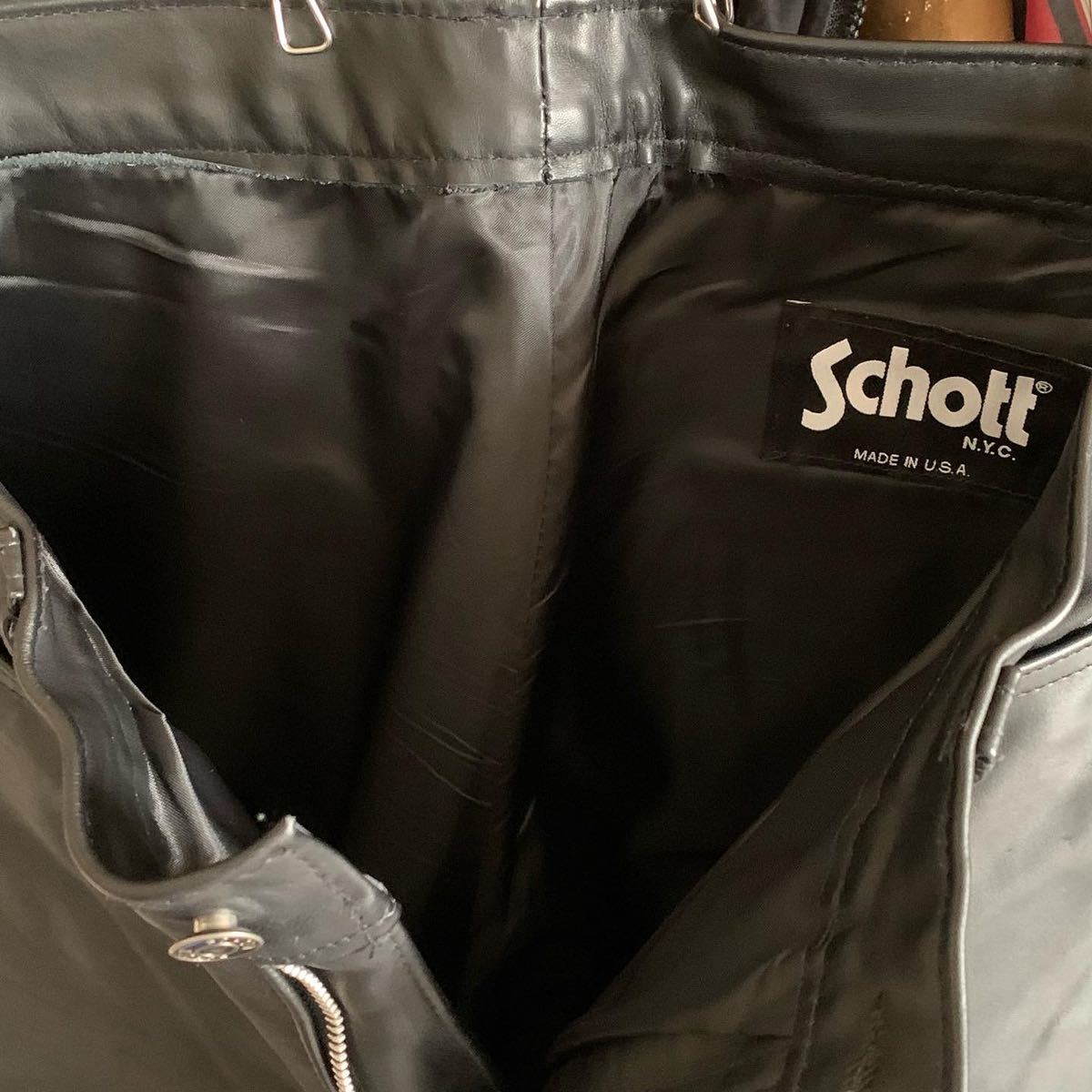 美品】 USA製 Schott ショット Lether Pants レザーパンツ W34 Black