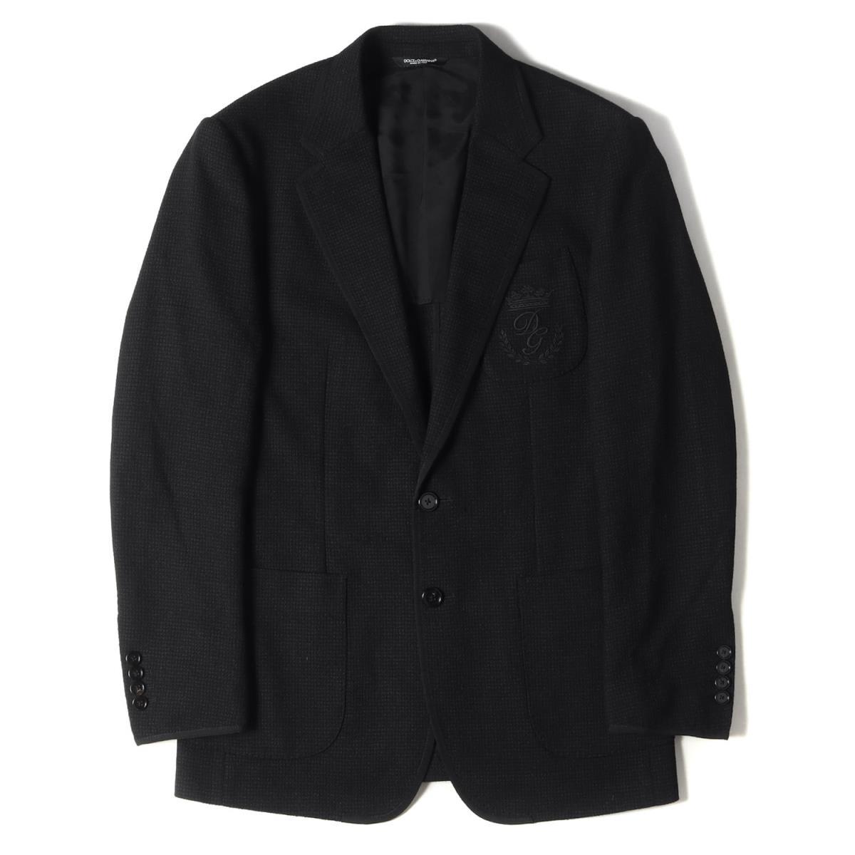 驚きの価格  DOLCE&GABBANA ドルチェ&ガッバーナ 46 黒 ブラック 近年モデル テーラードジャケット ワッフル ウール 刺繍 エンブレム ジャケット テーラードジャケット、ブレザー