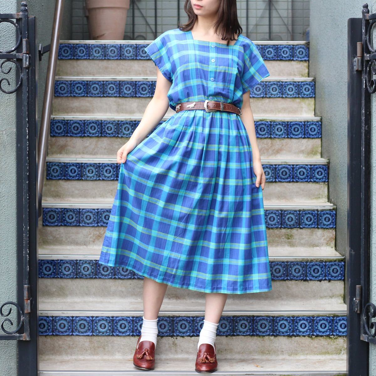 EU VINTAGE CHECK PATTERNED ONE PIECE/ヨーロッパ古着チェック柄ワンピース