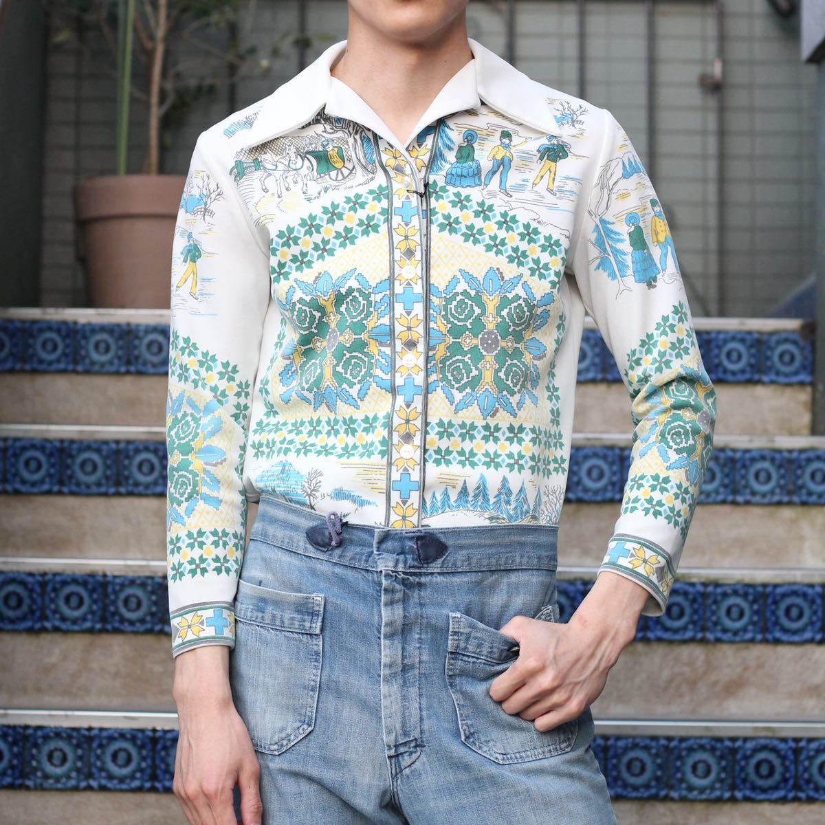 70's USA VINTAGE PATTERNED ALL OVER DESIGN SHIRT/70年代アメリカ古着総柄デザインシャツ