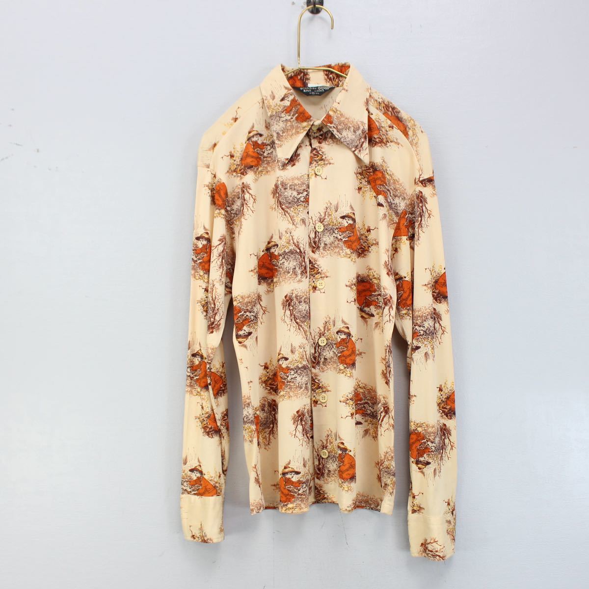 70's USA VINTAGE grabber knit by mack GIRL PATTERNED DESIGN SHIRT/70年代アメリカ古着少女柄デザインシャツ