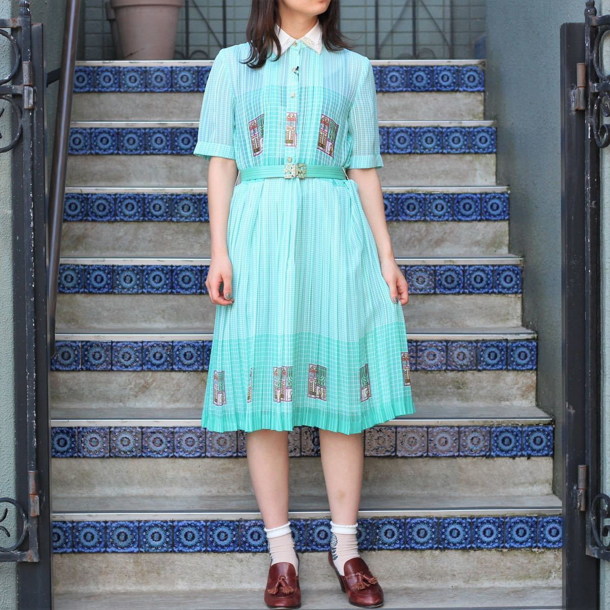 初回限定】 COLLAR LACE VINTAGE RETRO BELTED PIECE/レトロ古着レース