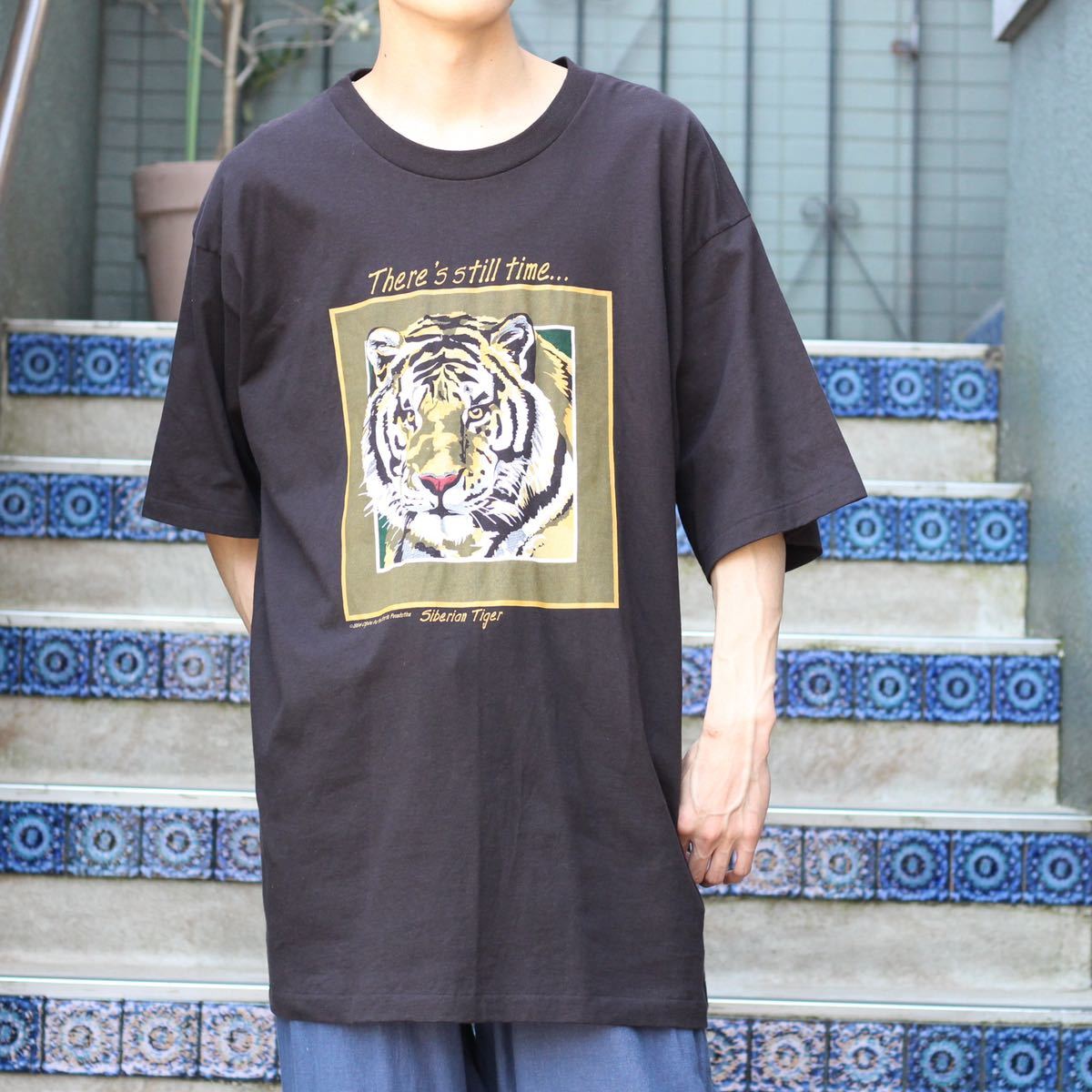 世界有名な VINATGE USA TIGER SHIRT/アメリカ古着トラプリントビッグT