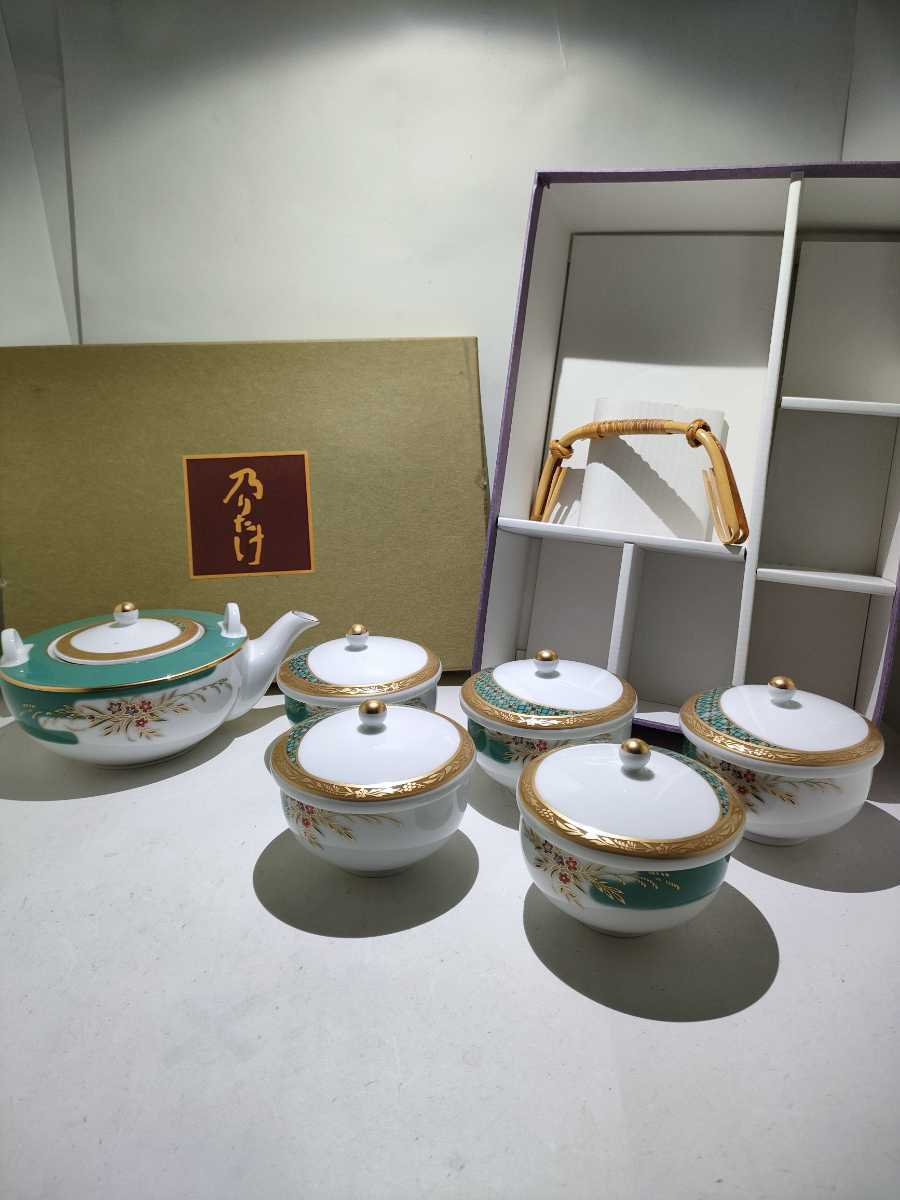 A115（新品、未使用、消毒除菌済、即発送）乃りたけ Noritake ハナリンス 茶器揃 蓋茶碗 5客 急須 茶碗 湯呑_画像2