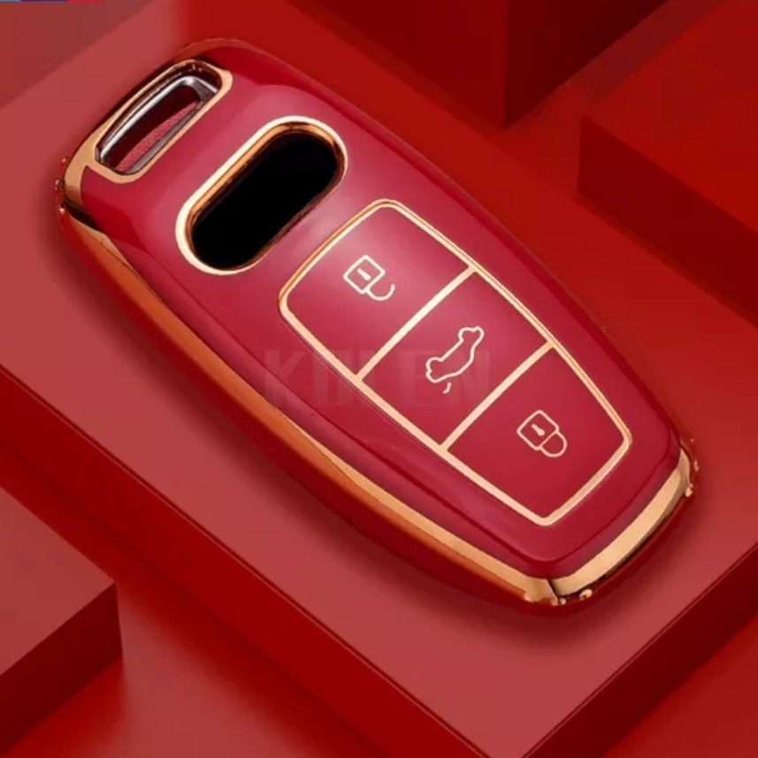 アウディ Audi キーケース TPU レッド 赤 ゴールド 金 キーカバー スマートキー 鍵 キーレス リモコン 車 保護カバー A6 A7 A8_画像3