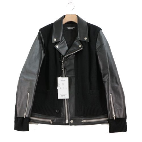 UNDERCOVER アンダーカバー 21AW KNカーデMIXレザーライダースJKT ジャケット 1 ブラック