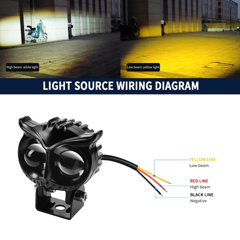 1個 LEDモトヘッドライトスポットライトフクロウ外部IP65 スイッチ*1 耐震ランプ 補助高い明るさ バイク車のヘッドライト ATVスクーター_画像4