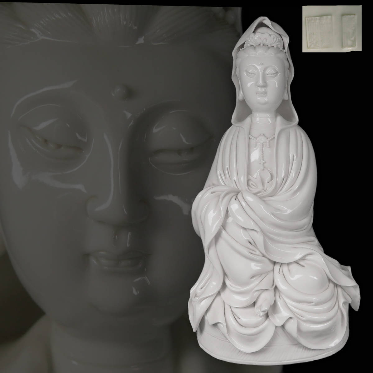 中国古美術 仏像 徳化窯白磁観音菩薩像 明時代何朝宗徳化窯観音像 正規