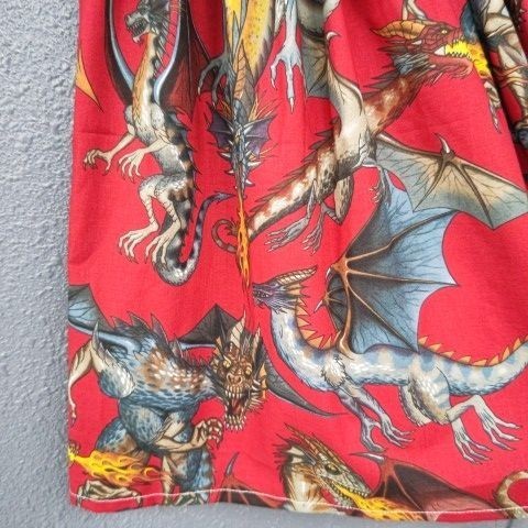 ハンドメイド ギャザースカート ドラゴン 赤 小さいサイズ 丈50cm