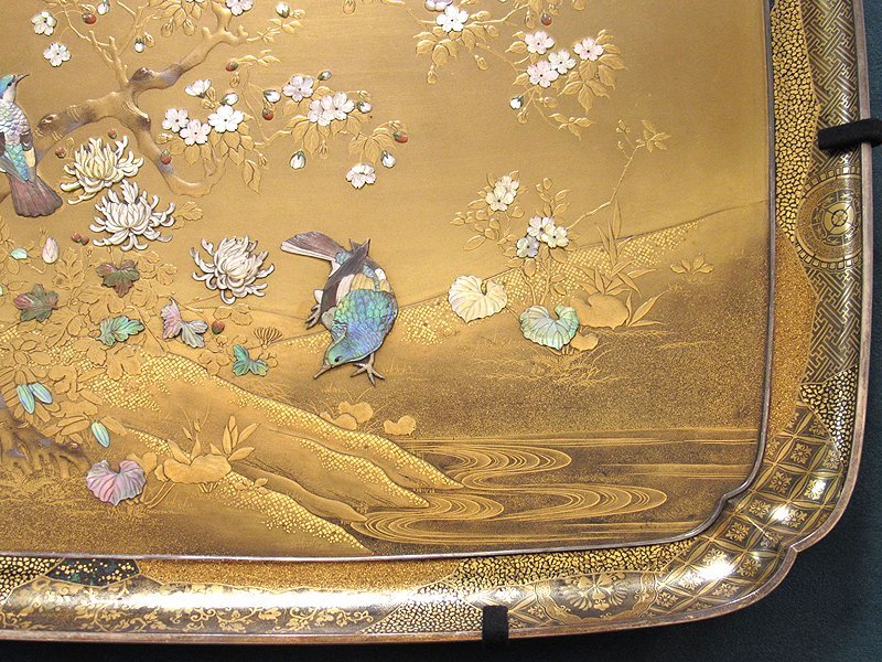 【GINZA絵画館】芝山蒔絵象嵌花鳥文飾盆・江戸末期の１点もの MA62U2V6C5X7Z5W_画像9