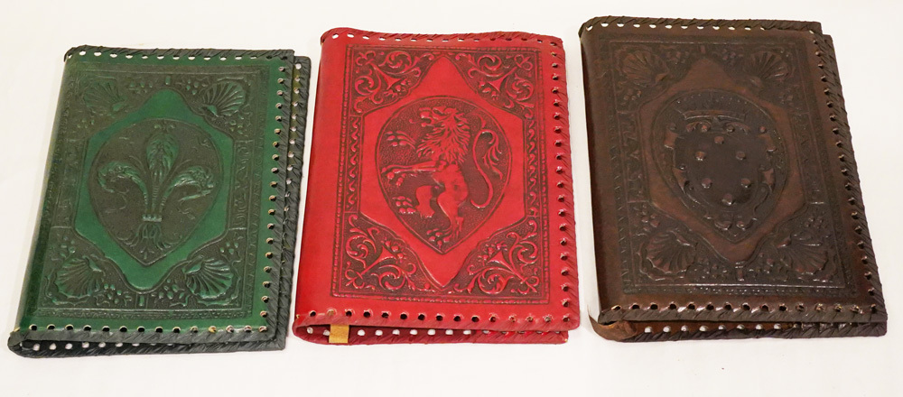 アンティーク　革製　ブックカバー　赤、緑、茶　３色セット　中古品 _画像1