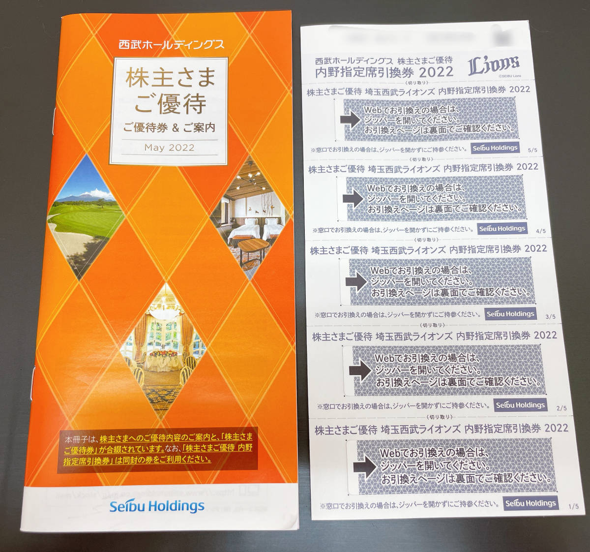 ★送料込み★西武鉄道　株主優待冊子　内野指定席券5枚付き　　有効期限2022年11月30日まで　1,000株以上の株主優待　_画像1