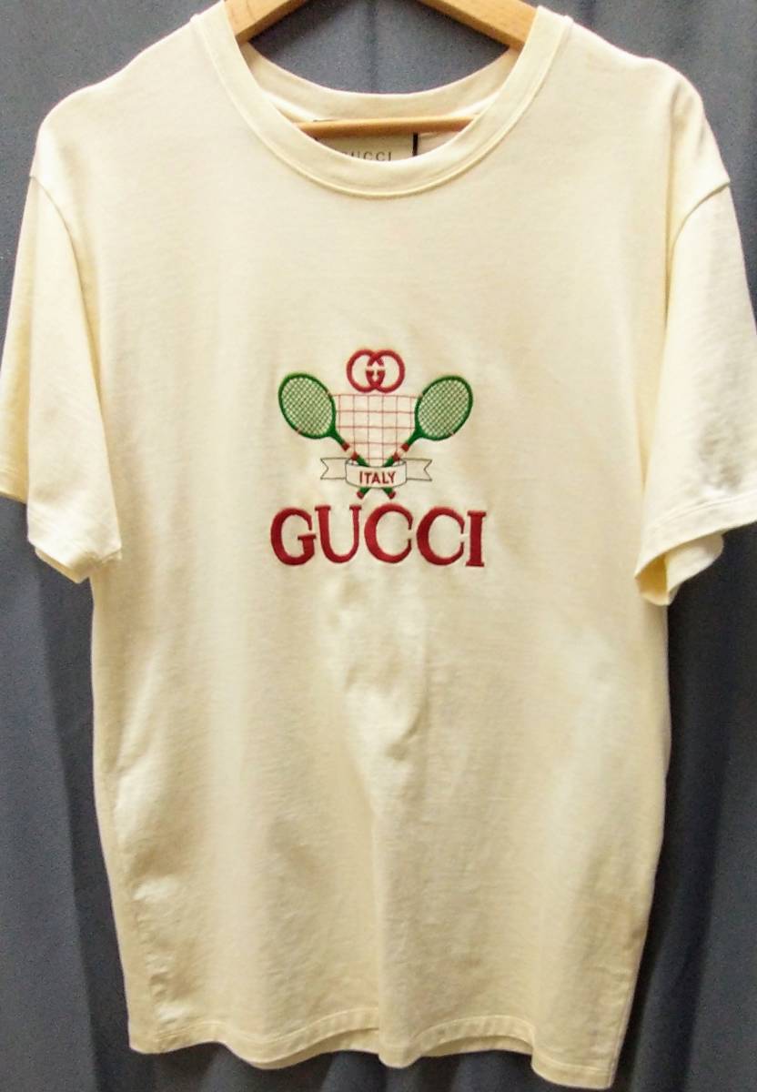 GUCCI／グッチ／テニスデザイン刺繍／半袖Tシャツ／アイボリー