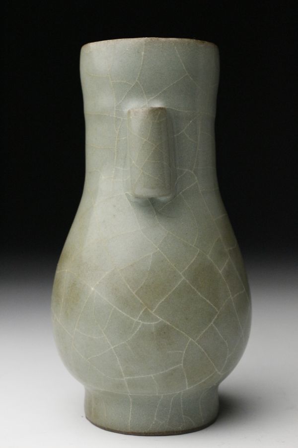 【LIG】中国美術 青磁 耳付花入 13.5㎝ 花瓶 花器 時代古玩 [.R]05_画像5