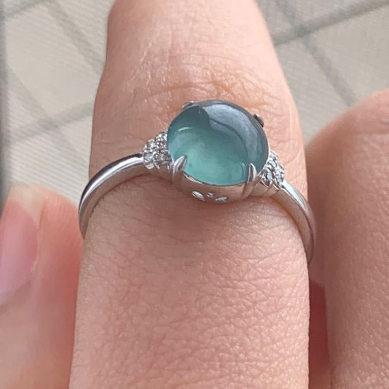 本翡翠指輪 リング 可愛い 濃いブルー 高氷ヒスイ k18 ダイヤ 高級品
