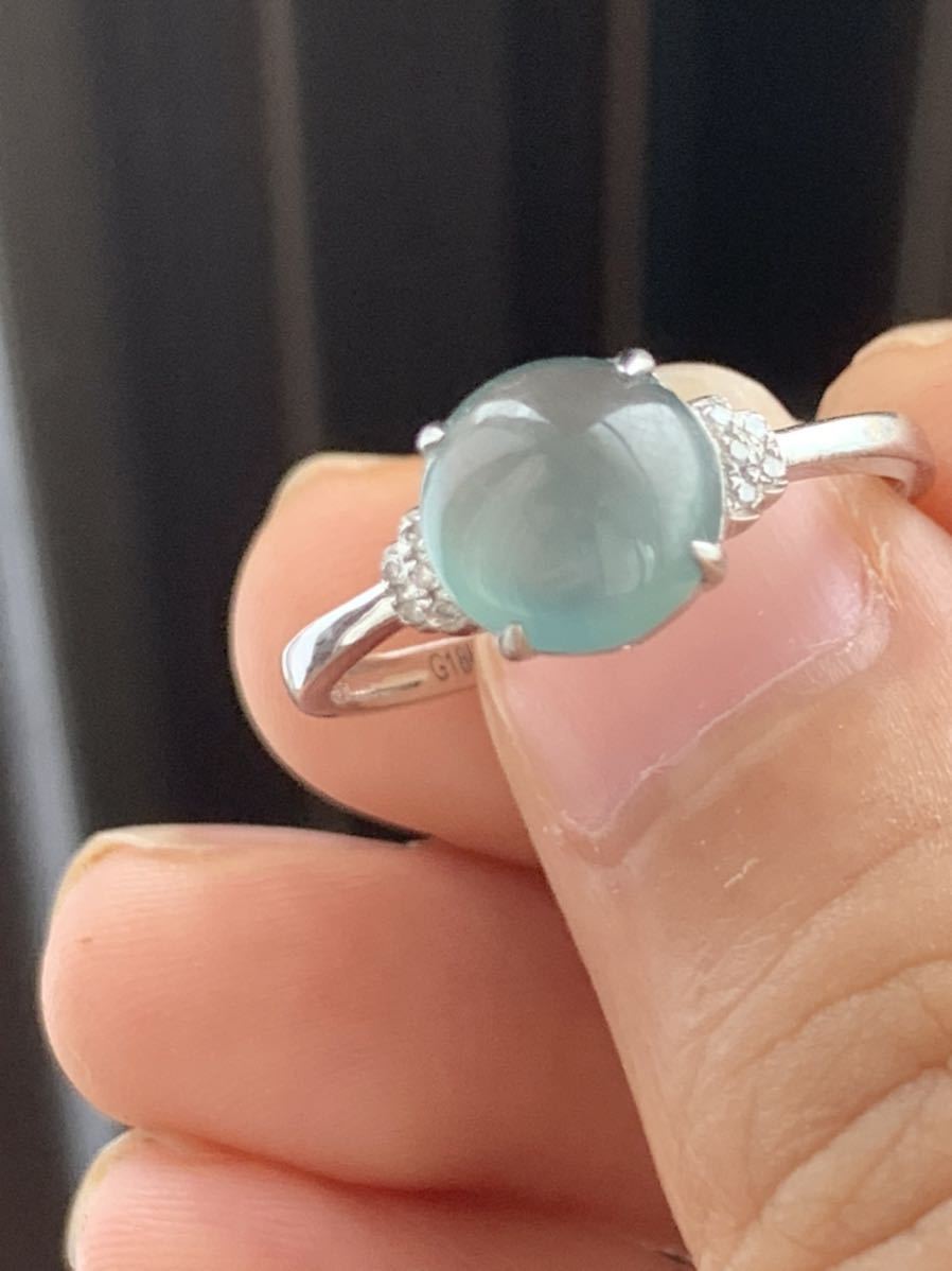 本翡翠指輪　リング　可愛い　濃いブルー　高氷ヒスイ　k18 ダイヤ　高級品　コレクション品　魔除け　国石