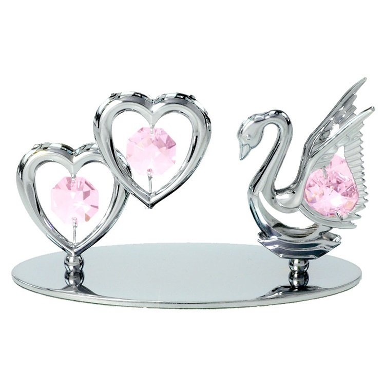  swan two .. Heart ornament birthday present gift present woman .. marriage festival . marriage memory silver high class Swarovski crystal 
