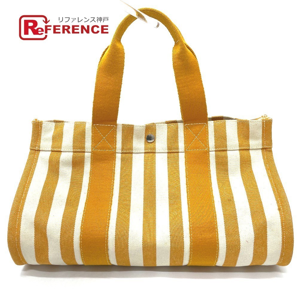 【信頼】 エルメス HERMES カンヌ レディース【中古】 オレンジ コットン トートバッグ ハンドバッグ ポーチ付き ボーダー その他 【信頼】 エルメス HERMES カンヌ レディース【中古】 オレンジ コットン トートバッグ ハンドバッグ ポーチ付き ボーダー その他