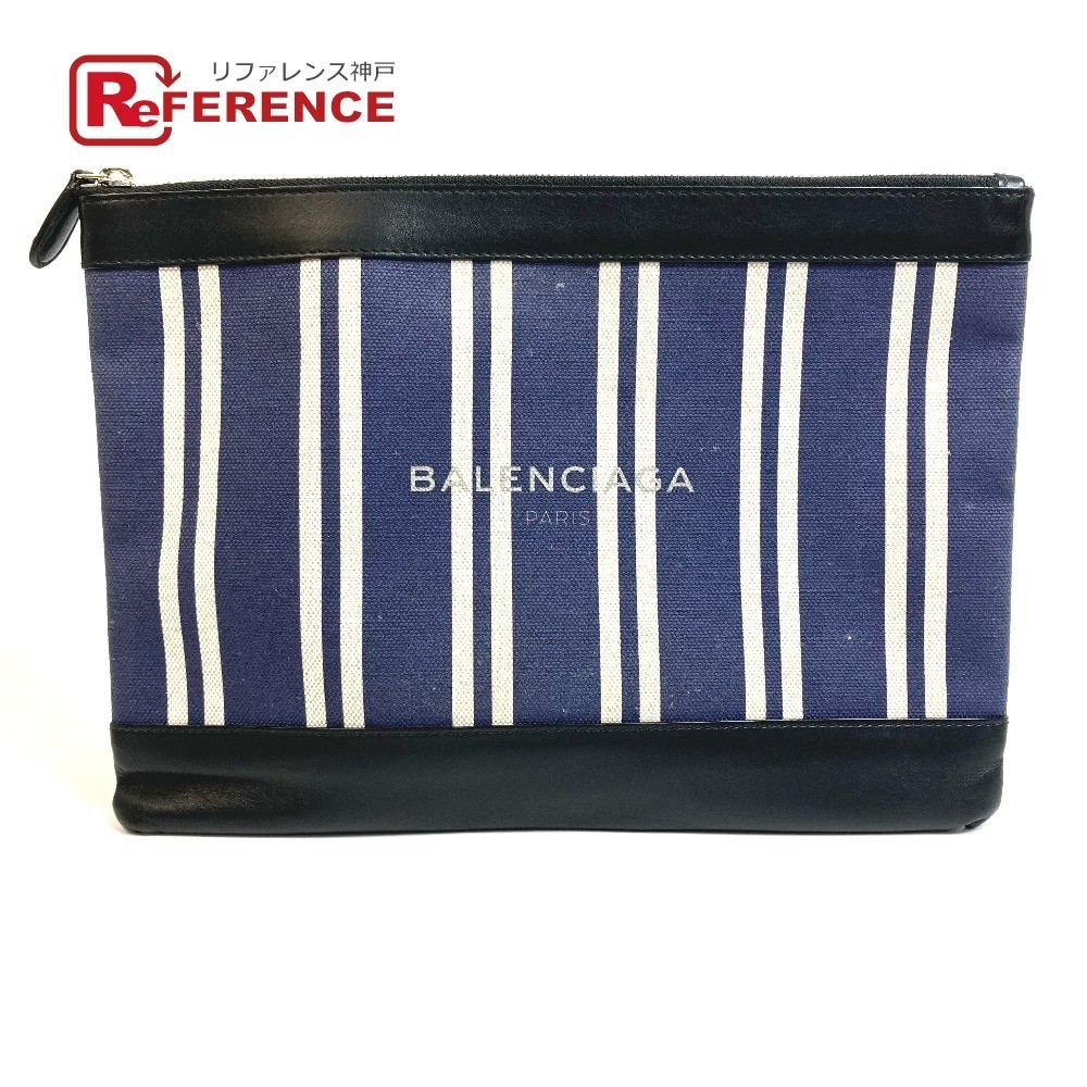 【超安い】 BALENCIAGA バレンシアガ ネイビー×ブラック【中古】 キャンバス/レザー クラッチバッグ ネイビークリップM ロゴ ストライプ 420407 かばん、バッグ 【超安い】 BALENCIAGA バレンシアガ ネイビー×ブラック【中古】 キャンバス/レザー クラッチバッグ ネイビークリップM ロゴ ストライプ 420407 かばん、バッグ