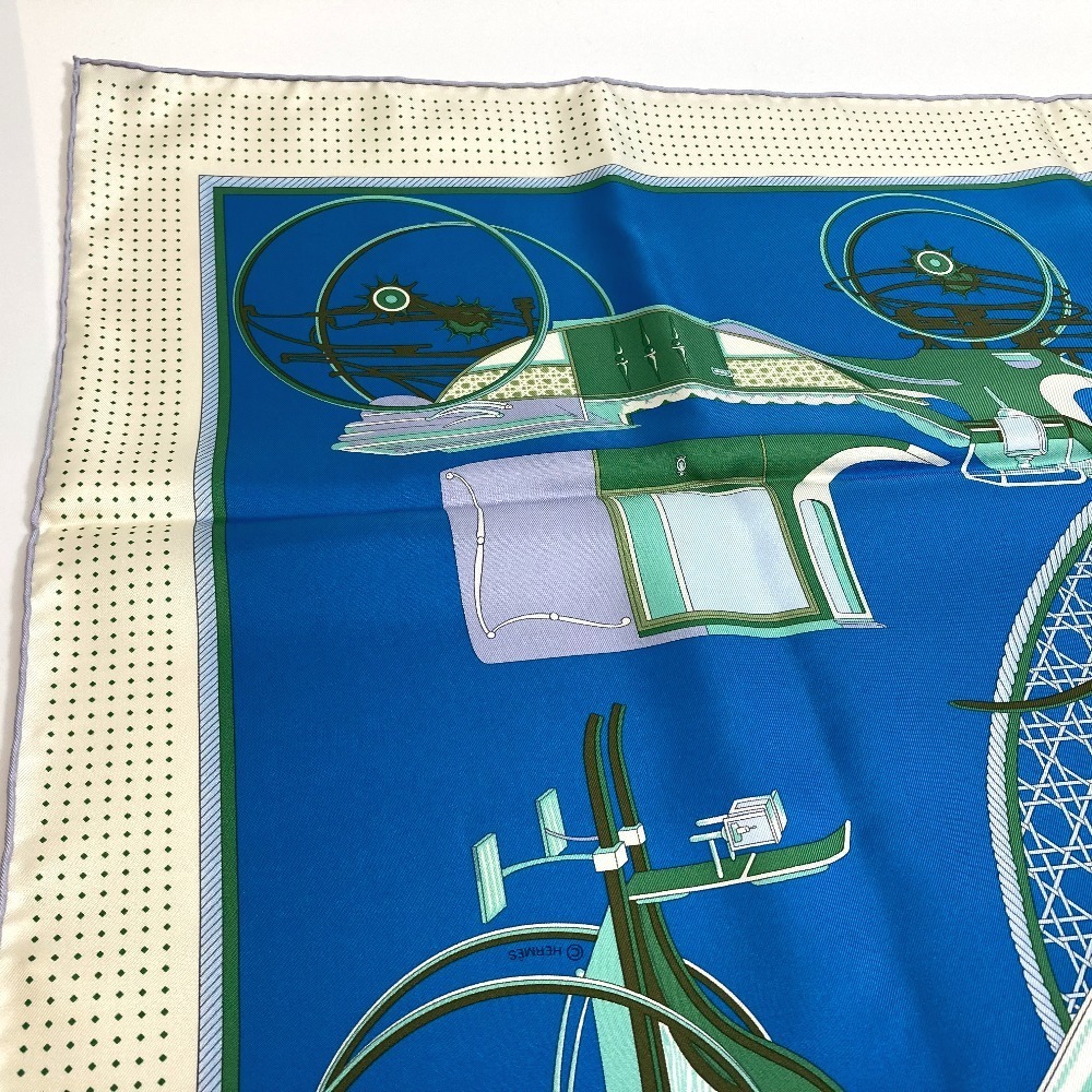 HERMES エルメス LA PERRIERE カレ90 シルク スカーフ ブルー×グリーン