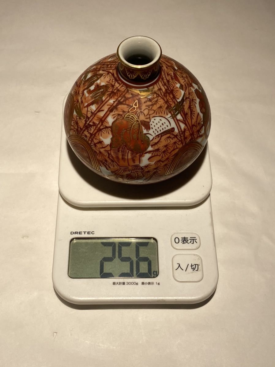 ▲J158 湖東焼 花瓶 赤絵 金彩 人物図 粉彩 色絵 中国 花入 花生 花器 陶磁器 唐物 中国美術 骨董 古美術品 在銘 高さ:約9.5cm_画像10