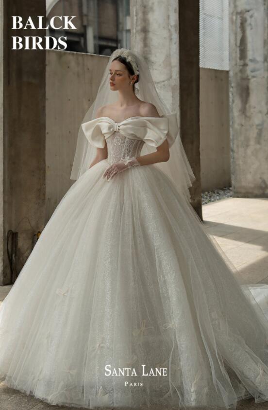 [ Angel. wedding dress ] high-end satin French Princess style wedding bow tube top veil wedding dress 