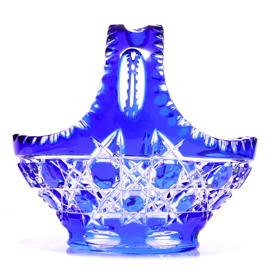 オールド・バカラ (BACCARAT) 激レア ディアマン・ピエーリー 20.8cm 1kg 青色被せ装飾 大型鉢 ボウル 小物入れ ケース 切子 義山 花瓶