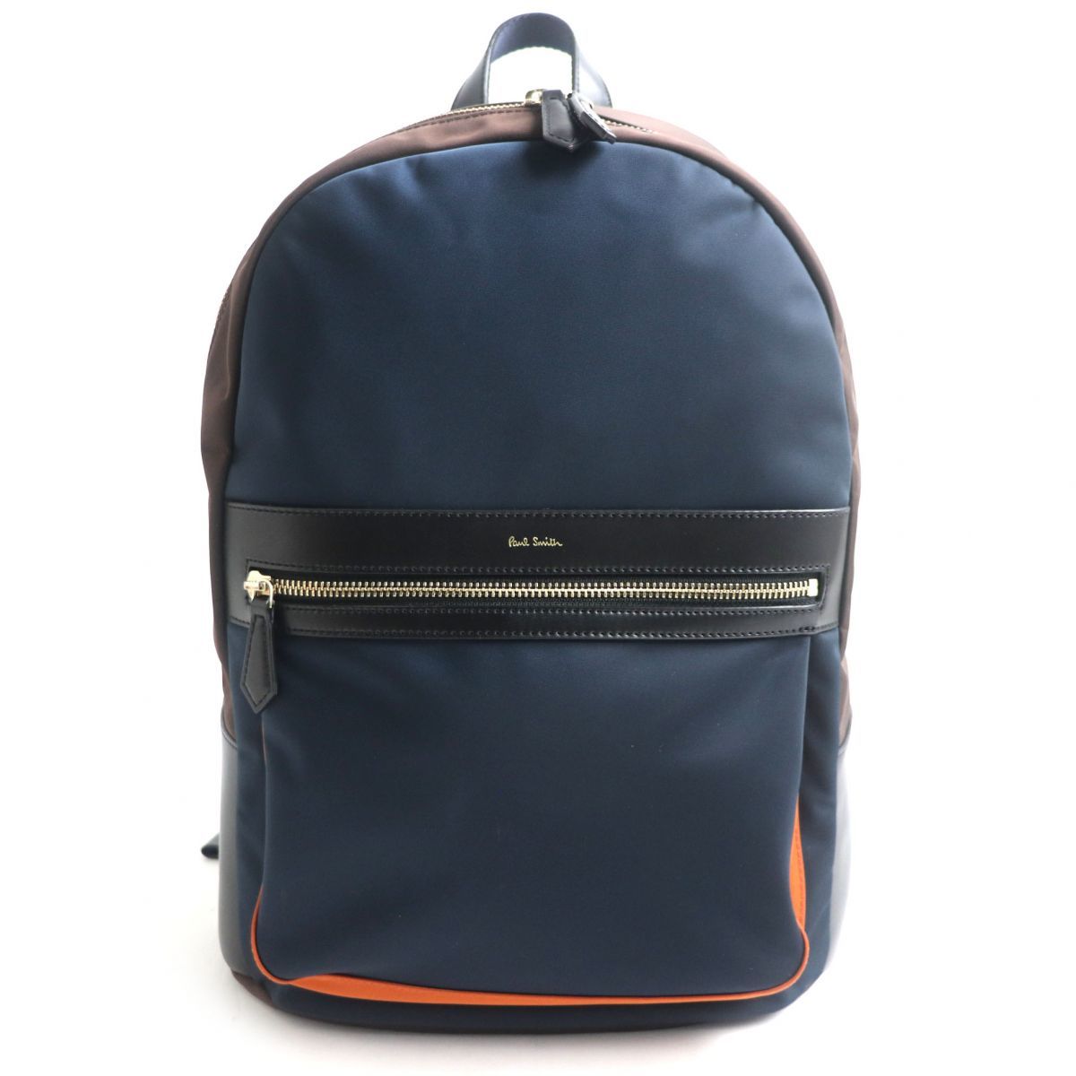 【再出品毎2%OFF】美品▼Paul Smith ポールスミス ロゴ入り マルチカラー レザー使い リュックサック/ディパック/バックパック ネイビー_画像1