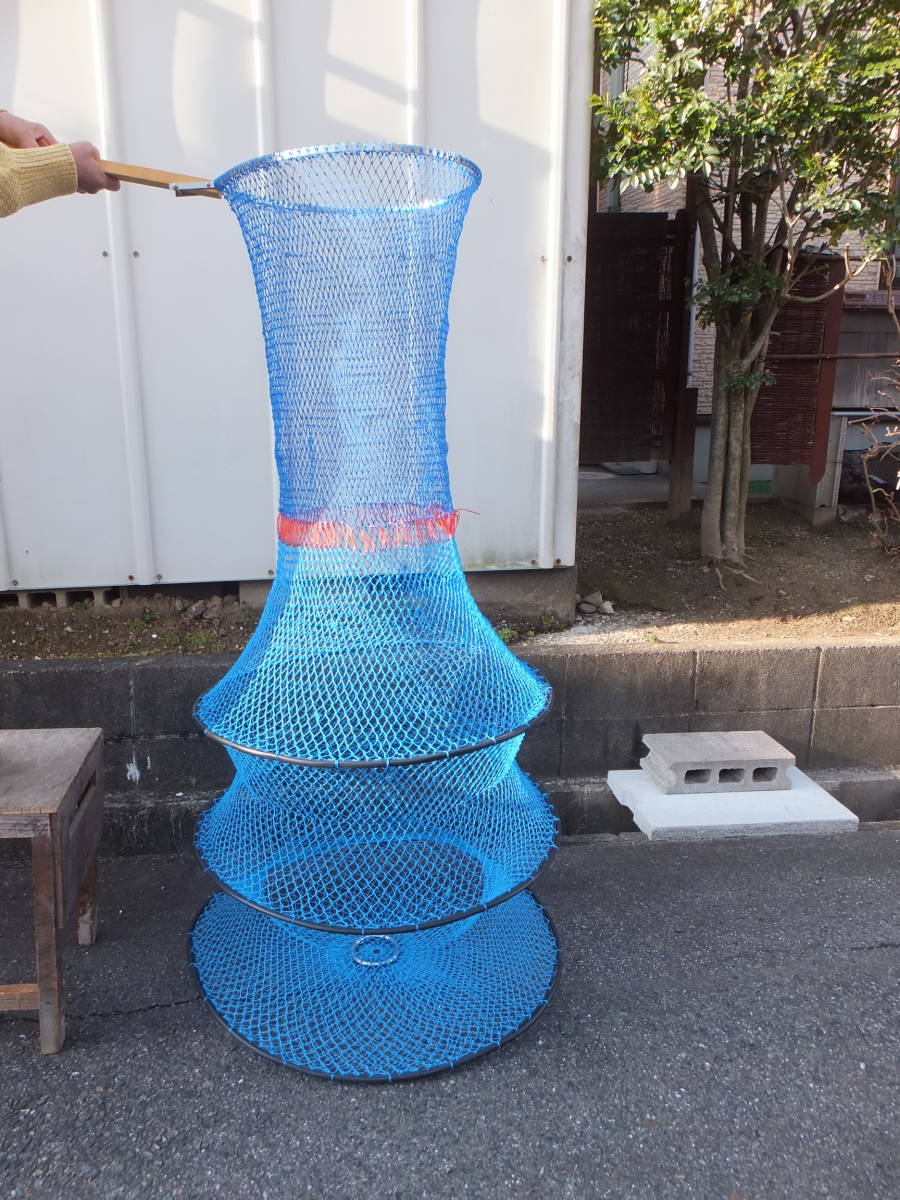 9)大型4段スカリ 40㎝X70cmX148㎝ 漁具 フィッシング 釣り堀 カセ